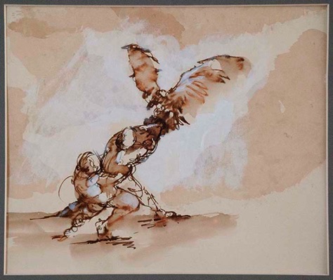 "Holding on 3" Line & Wash & gouache 28x23.5cm